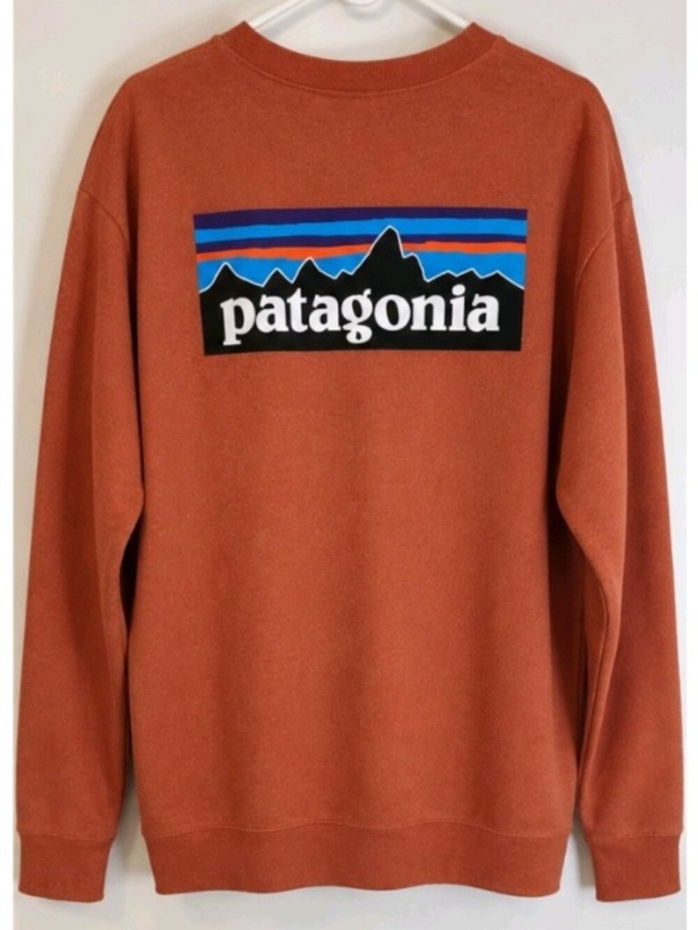 Patagonia P-6 Logo Crewneck Sweatshirt Men's 2XL Rust Orange Pullover Outdoor